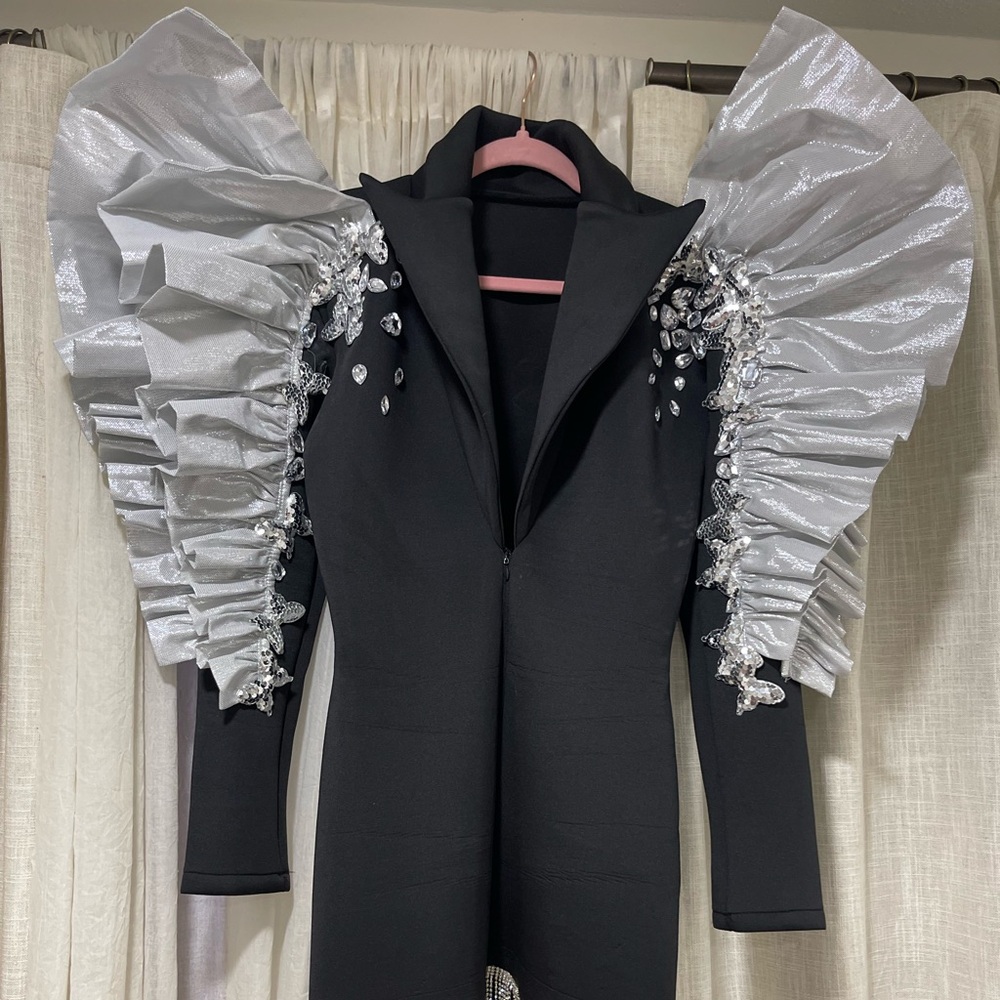 Show stopper black with silver and rhinestone dress